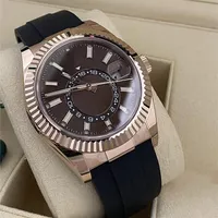 Luxury Men's Watch Brown Dial Rose Gold Bezel and Case High Quality Sapphire Glass Comfort Black Rubber Strap Automatic Mecha193v
