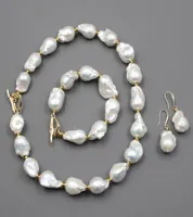 GuaiGuai Jewelry Natural Freshwater Cultured White Keshi Baroque Pearl Necklace Bracelet Earrings Sets For Women Lady Fashion5133636