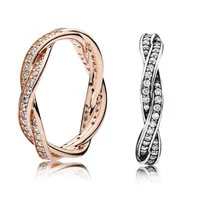100% Sterling Silver Rose Gold Plated Ring For Pandora Luxury Designer Women's CZ Diamond Ring Holiday Gift With Original Box277H