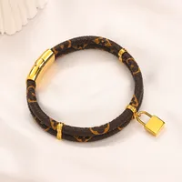 Designer Gold Curb Bracelets Women Lock Pendant Bracelet Brand Letter Leather Bracelet Vintage Design Jewelry Bracelet Gift Stainless Steel Bracelet With Box