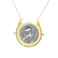Chains HEMO-1 ZFSILVER 925 Sterling Silver Fashion Roman Mercury Retro Gold Ancient Coin Necklace For Women Party Wedding Chram Jewelry