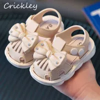 Sandals Solid Bow Children's Summer Shoes Cute PVC Beach Non Slip Sandals For Baby Girls Footwear Soft Infant Kids Fashion Sandals W0327