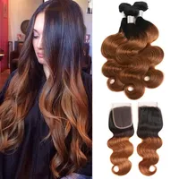 Brazilian Virgin Hair Extensions 3 Bundles With 4X4 Lace Closure Body Wave 1B 30 Ombre Color Two Tone Straight Human Hair Wefts Wi244E