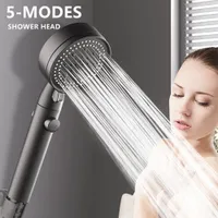 Bathroom Shower Heads High Pressure Shower Head 5 Modes Adjustable Showerheads with Hose Water Saving OneKey Stop Spray Nozzle Bathroom Accessories 230327