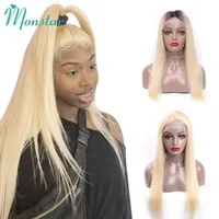 Monstar Pre Plucked 1b 613 613 Lace Front Human Hair Wig 150% Density 26 Inch Blonde Brazilian Remy Straight Wig For Black Women Y289v