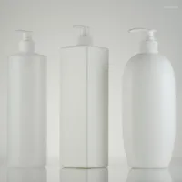 Storage Bottles Empty 1000ml Round   Flat Square HDPE Lotion Pump Container Large Plastic Shampoo Refillable