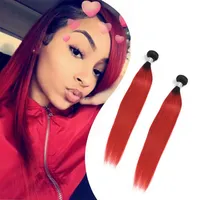 Brazilian Virgin Hair 1B Red Ombre Human Hair Extensions 10-28inch 1B red Straight 2 Bundles Whole1882