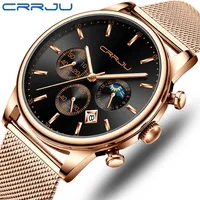 reloj hombre CRRJU Top Luxury Men Multifunction Watches Waterproof Business Casual Quartz Date Wrist Watch Male Mesh Strap Clock258q