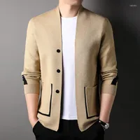Men's Sweaters 2023 Men's Knitted Sweater Jacket Men Fashion High Quality Brand Slim Pocket Long Sleeve Suit Collar Cardigan Wool Coat
