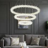 Chandeliers Modern LED Ice Flower Crystal Ceiling For Living Room Dining Bedroom Pendent Lamp Rings Home Decor Lustre Lighting