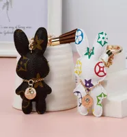 Rabbit Bunny Keychains Rings Women Cute Brown Flower Plaid PU Leather Car Keyrings Holder Fashion Design Bag Key Chains Jewelry Ac6918539