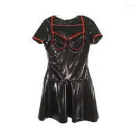 Bras Sets Latex Fashion Women Short Slevees Black And Red Dress Sexy Bag Hip Cool Size XXS-XXL