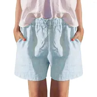 Women's Shorts Womens Solid Color Loose Cotton Linen Casual Pants Elastic Waist Bandage