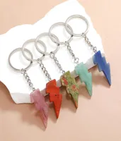 Punk Lightning Shape Pendant Key ring Opal Crystal Natural Stone Gem Keychain For Women Men Personality Accessories9021045
