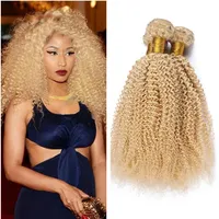 Blonde Afro Kinky Hair Bundles #613 Platinum Blonde Deep Kinky Curly Mongolian Virgin Human Hair Top Quality Hair Wefts 3pcs167B