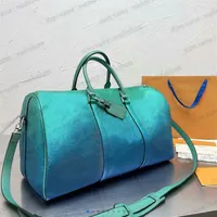 KEEP 45B ALL M59713 45cm Travel Bandouliere Bag Taurillon Illusion Blue Green Pink Embossed Monograms Pattern Large Capacity 2022 299a