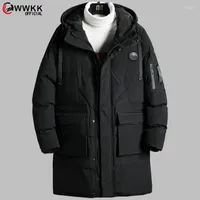 Men's Down Winter Parka Solid Jacket 2023 Arrival Thick Warm Coat Long Hooded Collar Windproof Padded Fashion Men