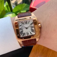 Watches for Men two tone 100 XL Watch 40mm Automatic Mechanical Brown Leather Gold Case Men's Sports original clasp WristWatc316c