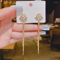 Dangle Earrings Temperament Luxury Crystal Long Tassel Flower For Women Fashion Peacock Cherry Drop Earring Wedding Jewelry Gifts