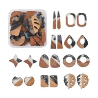 Charms 20Pcs Two Tone Wood Resin Geometric Leaf Charms for Women Wooden Dangle Earrings Necklace Vintage Handmade Jewelry Supplies DIY 230325