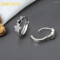 Hoop Earrings QMCOCO Style Classic INS Creative Design Silver Color Star-Shape Zircon For Women Party Gift Ear Ornaments