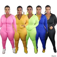 Plus size XL-5XL Women Tracksuit solid color 2 piece set long sleeve jacket leggings sports jogger suis fall winter clothing outfi324E