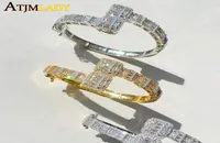 Link Chain Gold Silver Color Opened Square Zircon Charm Bracelet Iced Out Bling Baguette CZ Bangle For Men Women Luxury Jewelry8705659