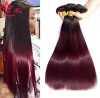 1B99J 100 Brazilian Virgin Human Hair Straight Bundles Red Wine Weave Hair Extensions 1B 99j Ombre color4135760