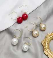 White Red Champagne Pearl Dangle Earrings Korean Trendy Elegant Shiny Round Earrings Circle Ball Bead Pendant Woman Gift7685401