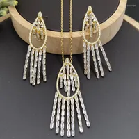 Necklace Earrings Set Lanyika Fashion Jewelry Elegant Hollow Tassels Full Micro Pave With Earring For Women Wedding Anniversary Gift