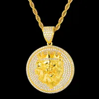 New Fashion 18K Yellow Gold Plated Iced Out CZ Lion Pendant Necklace Hip Hop Jewelry Gift300f