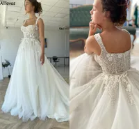 Plus Size Spaghetti Straps A Line Wedding Dresses Floral Rhinestones Beaded Materninty Bridal Gowns Sweep Train Second Reeption Dress For Bride Vestidos CL2086