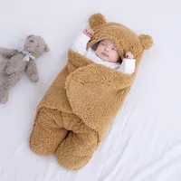 Blankets & Swaddling Cute Born Baby Boys Girls Plush Swaddle Wrap Ultra-Soft Fluffy Fleece Sleeping Bag Cotton Soft Bedding Stuff1720