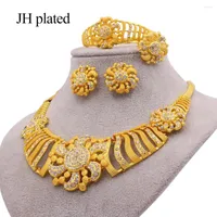 Necklace Earrings Set Gold Color Luxury For Women African Wedding Gifts Bridal Party Bracelet Ring Collares