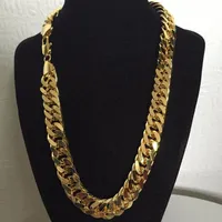 18K SOLID GOLD N28 CUBAN DOUBLE CURB CHAIN HEAVY MENS GIFT NECKLACE 600MM 10 mm242u