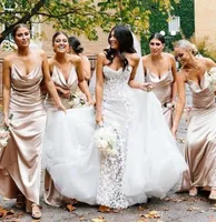 2023 Champagne Bridesmaid Dresses Spaghetti Straps Sheath Floor Length Ruched Sleeveless Custom Made Plus Size Maid of Honor Gowns3429354