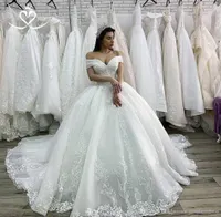 Arabic Dubai Lace Plus Size Princess Ball Gown Wedding Dresses Off Shoulder Appliques Beaded Court Train Bridal Gown robes de bal3464902