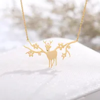 Pendant Necklaces Trendy Stainless Steel Chain Deer Flower Animal Necklace For Women Choker Party Jewelry Birthday Christmas Gifts 2023