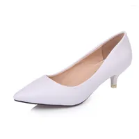 Dress Shoes Women Plain Soft Leather Size 42 26cm Kitten Heels 3cm OL Elegant Simple Pointy Toe Slip-Ons White Black Pumps Zapatos De