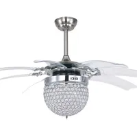 Modern Crystal Folding Ceiling Fan Lamp Fashion Invisible Fans with LED Light Minimalist Mute Remote Control 90268e