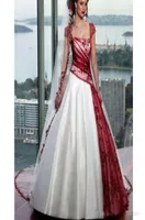 Vintage White And Burgundy A Line Wedding Dress For Women Square Neck Lace Appliques Cap Sleeve Plus Size Laceup Gothic Corset Co2519207