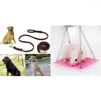 Dog Collars 2M Long Leather Braided Pet Walk Traction Collar Strap Training Leash Lead & Hamster Toys Swing Hanging
