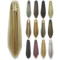 24 Inches Straight Synthetic Claw Ponytail Simulation Human Hair Exentions Grip Ponytails Bundles in 16 Colors MW060306Q