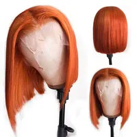 PAFF Ginger Orange Colored Full Lace Human Hair Wig Straight Short Bob Lace Front Wig Pixie Blunt Cut Brazilian Remy Wig For Women292Z