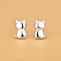 Stud Earrings Elegant 925 Sterling Silver Tiny Cat Animal Beautiful Jewelry 2023 Gifts