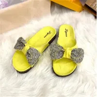 Slippers Summer Cork Slipper Women Fashion Bling Bowknot Solid Color Sequins Outside Slides Ladies Casual Beach Slip On Shoes