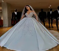 Luxury arabic dubai Plus Size Ball Gown Wedding Dresses Sheer Neck Crystals Beads Sequin Floor Length Wedding Dress Bridal Gown ve7569558
