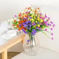 Decorative Flowers 7-Fork Plastic Artificial Green Grass Plants Home Office Desk Leaves Party Decors 5 Color
