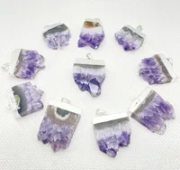 Charms Natural Gem Stone Amethyst Slice Druzys Pendant Purple Crystal Quartz Male Raw Slab Geode for DIY Jewelry Making Necklaces 6Pcs 230327