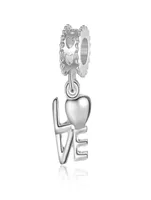 Fits Pandora Sterling Silver Bracelet 30pcs Love Heart Dangle Beads Charms For European Snake Charm Chain Fashion DIY Jewelry Whol6611374